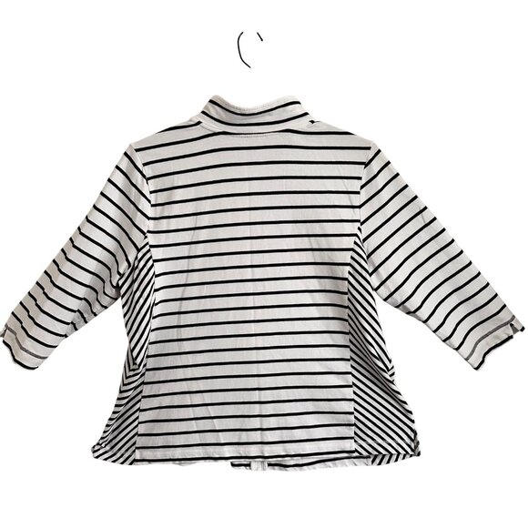 T By Talbots Womens Striped Zip-Up Jacket 3/4 Sleeve 2X Black & White Nautical - Picture 2 of 10